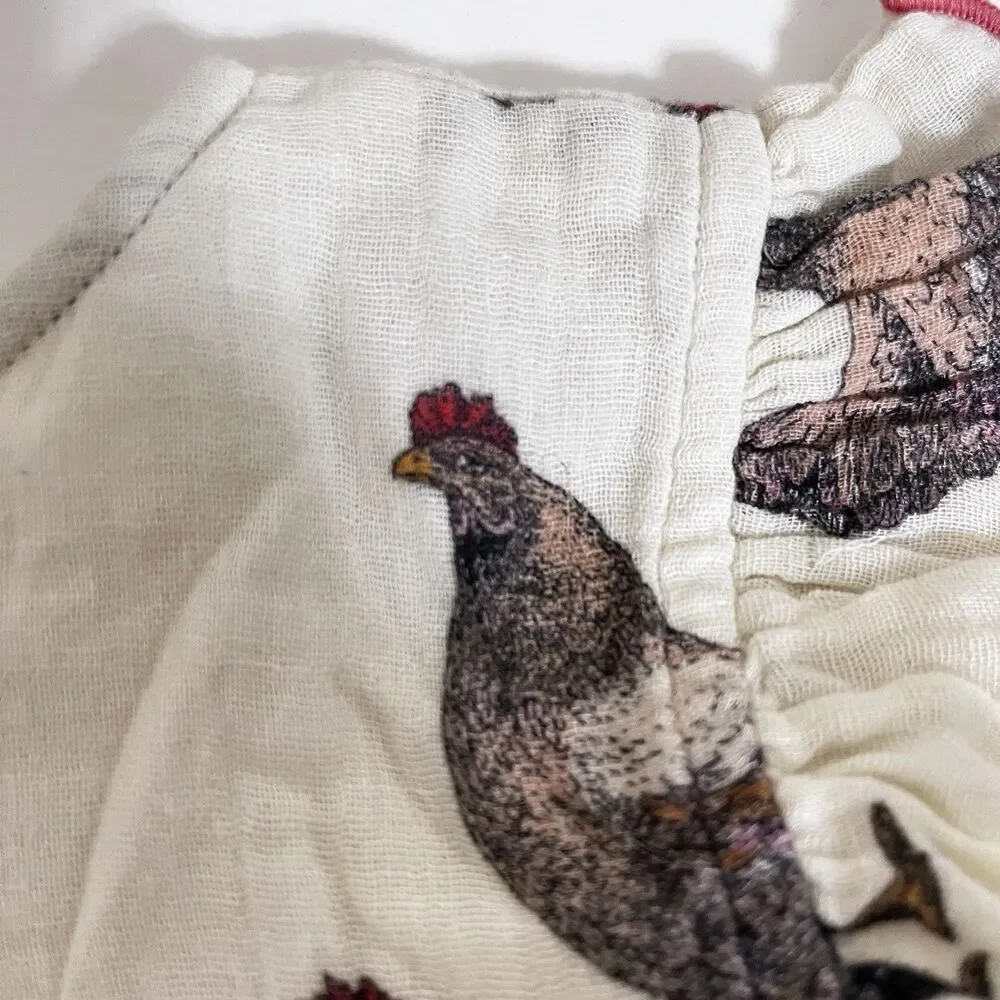 Pink Chicken Dress and Bloomers Set Chickens Print Gauze Girls Size 12-18 Months